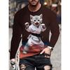 Men's Casual Autumn and Winter Printed Long-sleeved Crew Neck T-shirt