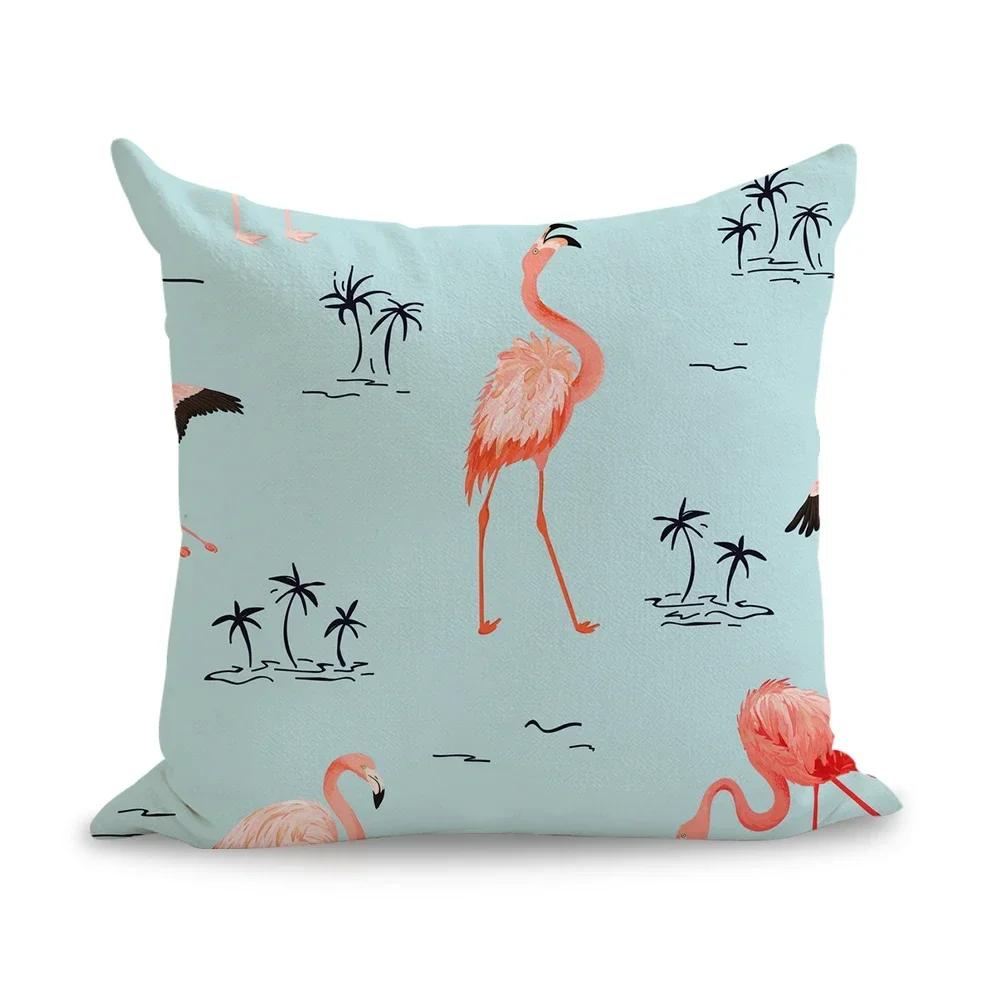 Pink Flamingo Linencushion Cover Cute Art Pillow Euro Cover Decorative Massager Decorative Pillows Home Decor Gift 45*45Cm
