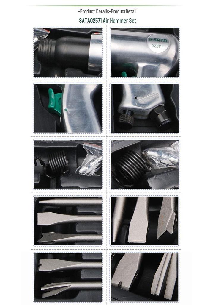 SATA 8-delige Pneumatische Luchthamer Set met Beitels en Schop Opzetstukken