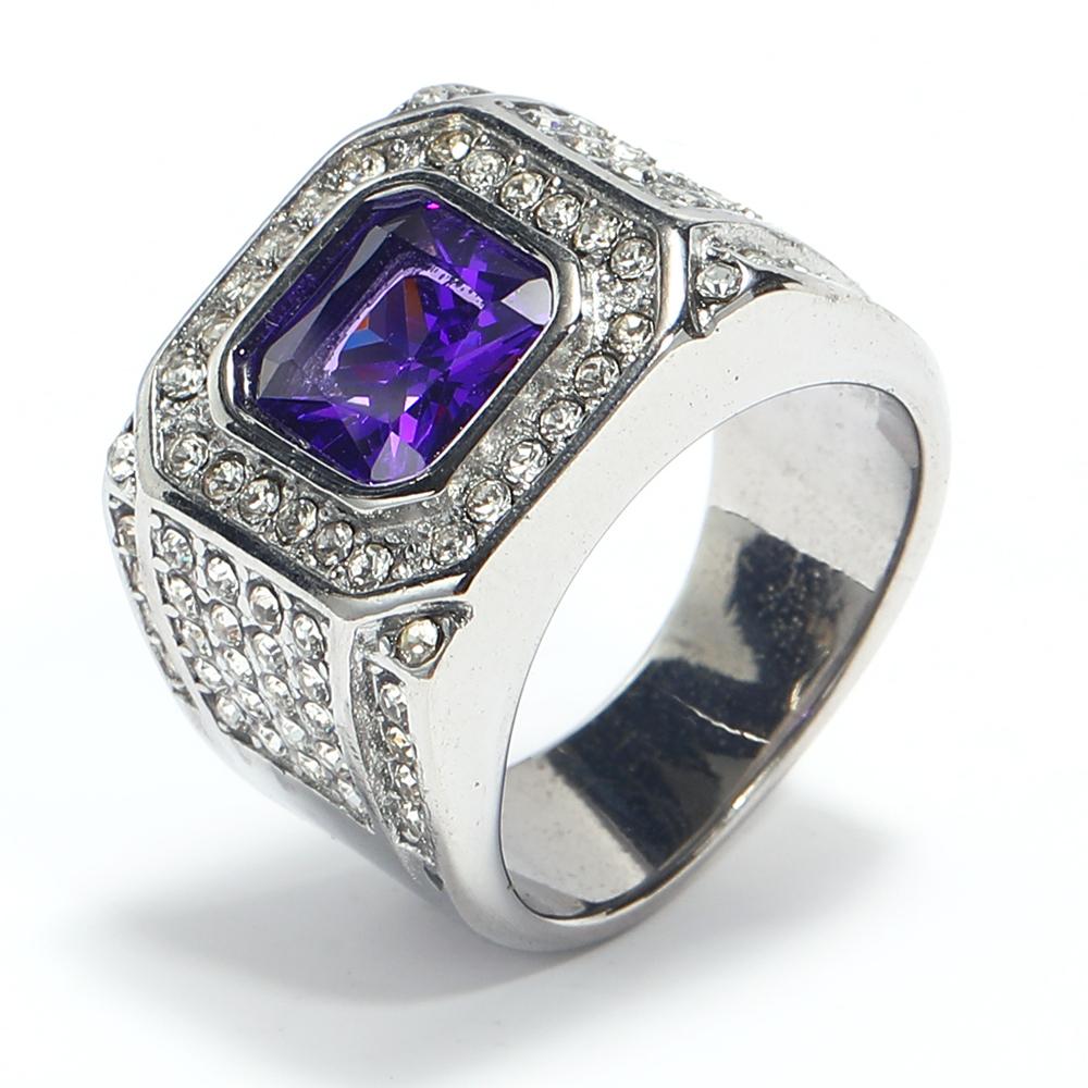 Full Diamond Square Ring for Men Titanium Steel Bling Iced Out Hip Hop Jewelry Luxury Cubic Zirconia Ring