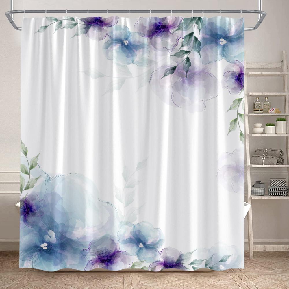Floral Shower Curtains Garden Watercolour Flowers Plant Leaves Modern Minimalist Bath Curtain Polyester Fabric Bathroom Decor