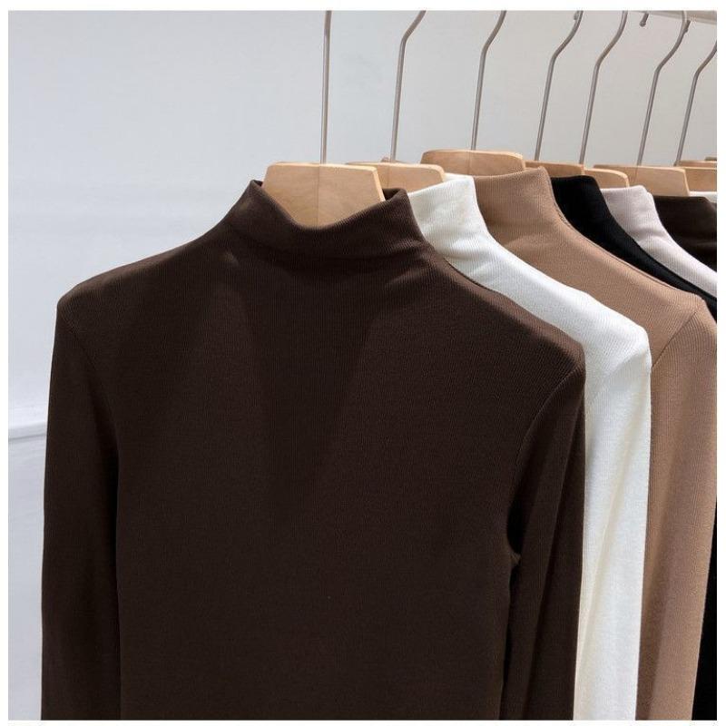 Women Half Turtleneck Long Sleeve Slim Fit Ribbed Thermal Base T Shirt Top