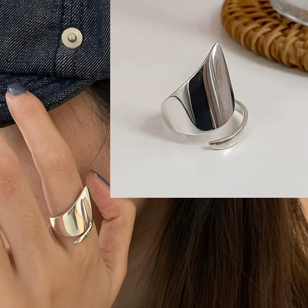 Sterling Silver Trend Arched Wide Ring For Female Geometry Punk Design Jewelry Asymmetric Gift Dropshipping
