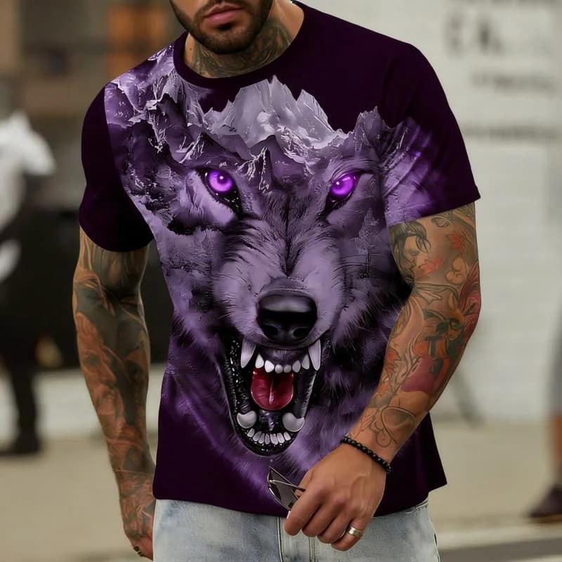 Vintage Wolf Graphic Men's T-Shirt Summer Outdoor Round Neck Short Sleeve Tee Oversized Fashion Breathable Men's Clothing Tops