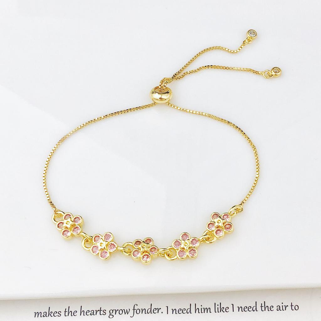 Gold-Plated Adjustable Crystal Flower Plant Bracelet for Women Female New Trend Daily Party Wrist Jewelry Girls Birthday Gift