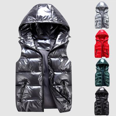 Women Winter Vest Solid Color Hooded Warm Elastic Hem Pockets Bright Color Quilted Vest Waistcoat