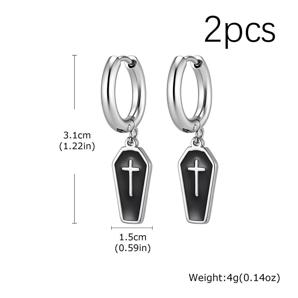 Gothic Coffin Cross Dangle Earrings for Men, Waterproof Stainless Steel Punk Earrings, Unique Fashion Piercing Jewelry Gift