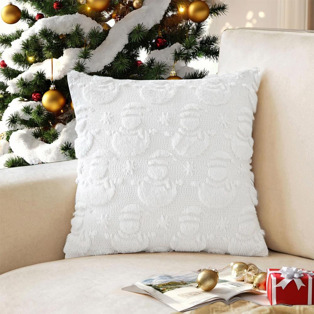 Plush Jacquard Christmas Pillow Cover Soft Home Decor Christmas Living Room Sofa Throw Cushion Cover Embroidered Pillowcase