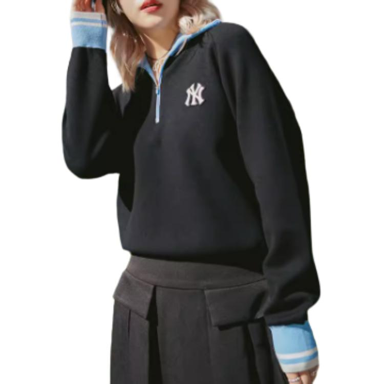 MLB College Style FW23 New York Yankees High Neck Casual Loose Pullover Long Sleeve Knit Sweater Unisex sweater Black 3FKPV0134-50BKS