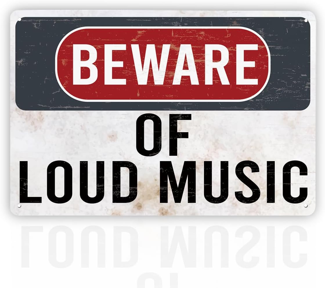 Beware of Loud Music Sign Home Garage Decor Retro Metal Signs Plaque Vintage Metal Tin Signs Wall Decoration for Bar Pub 20x30cm(7.8x11.8inch)