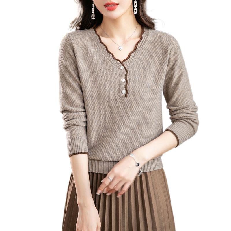 Slim Fit Mom Knit Sweater Spring Autumn Thin Versatile Long Sleeve Fashion Casual Top