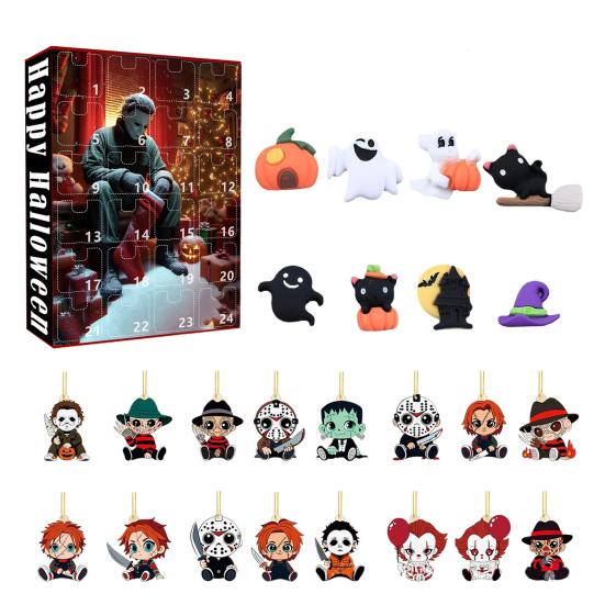 Halloween Advent Calendar 2025 24 Days Countdown Calendar with 24 Pcs Collectible Horror Pendants/Earrings Surprise Gifts for Halloween Decor