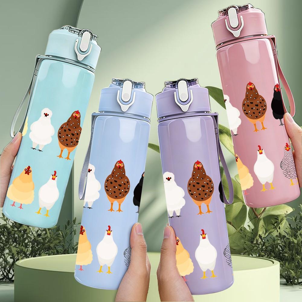 1PC Chicken Rooster Farm Animal Group Print 750ml Color Plastic Sports Water Bottle Leakproof Flip Straw Lid Suitable for Sports Office Home Use