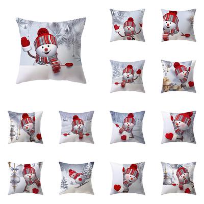Merry Christmas Cute Snowman Print Pattern Cushion Cover Home Living Room Sofa Decoration Polyester Pillow Pillow Cover