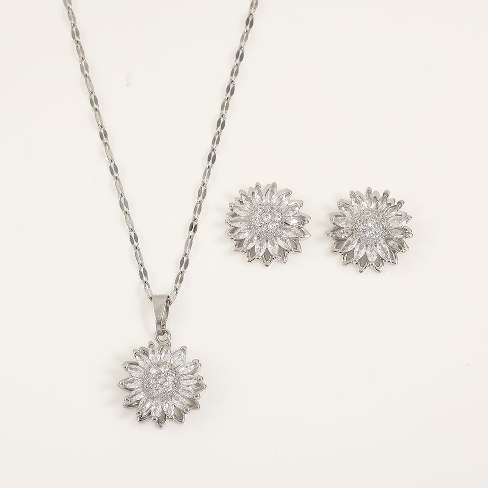 ZAKOL Neuer Trend Sonnenblume Gänseblümchen Zirkonia Ohrring Halskette für Frauen Romantisches Funkelndes Kristall Hochzeits Zirkon Set
