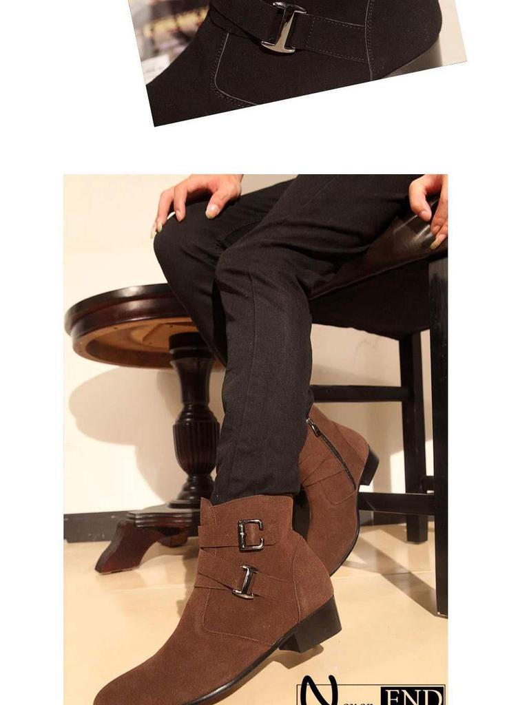 Men's Winter Plus Velvet Short Suede Boots – Korean Style, Trendy British High-Top with Inner Height Increase and Pointed Toe Design.