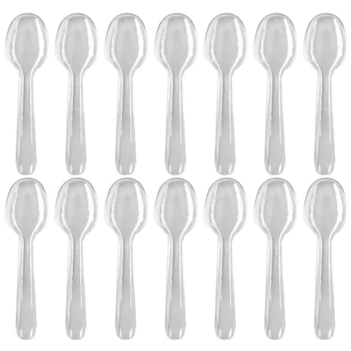 NUOLUX Disposable Plastic Mini Spoons, Individually Wrapped, Pack of 100, 8.5cm, Clear, Perfect for Pudding, Small Cakes, Ice Cream, and Desserts, Per
