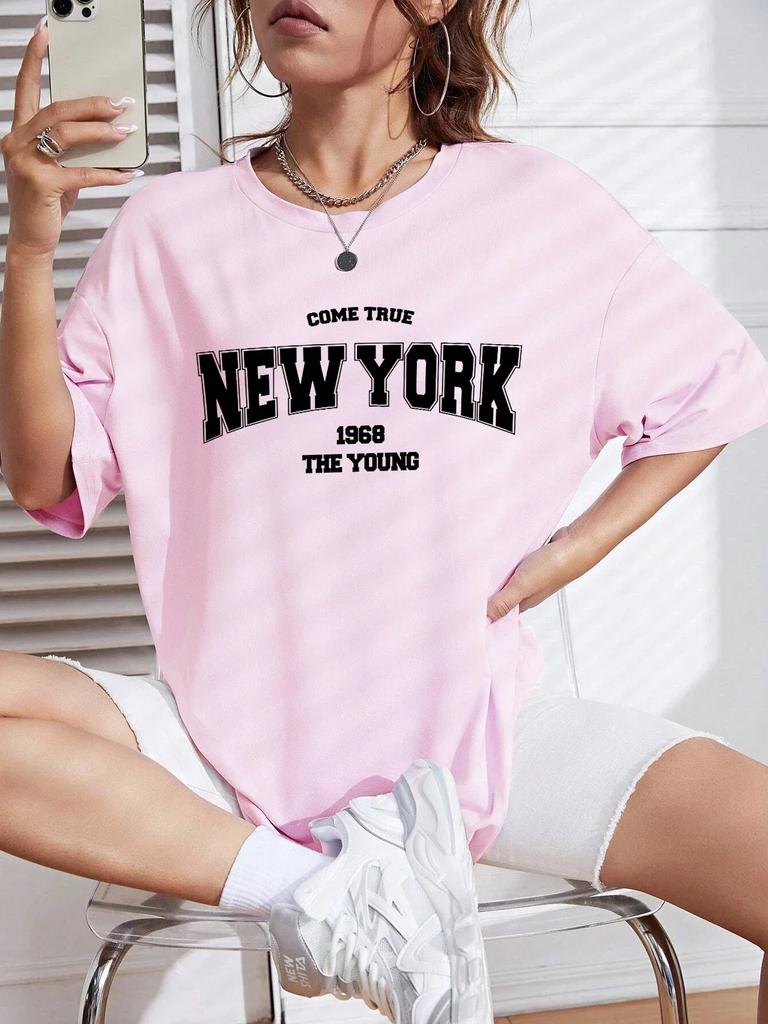 When 1968 The New York Is Young Woman T shirt Girl Oversize Daily Top Female Creativity Streettshirt Individual Casual Clothes