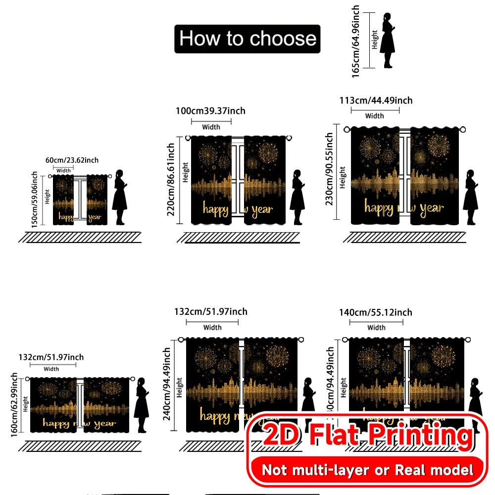 2D Flat Printing,2pcs Golden Celebration Popular Contemporary Curtains Versatile Polyester Curtains Decorations Outdoor Ldeal