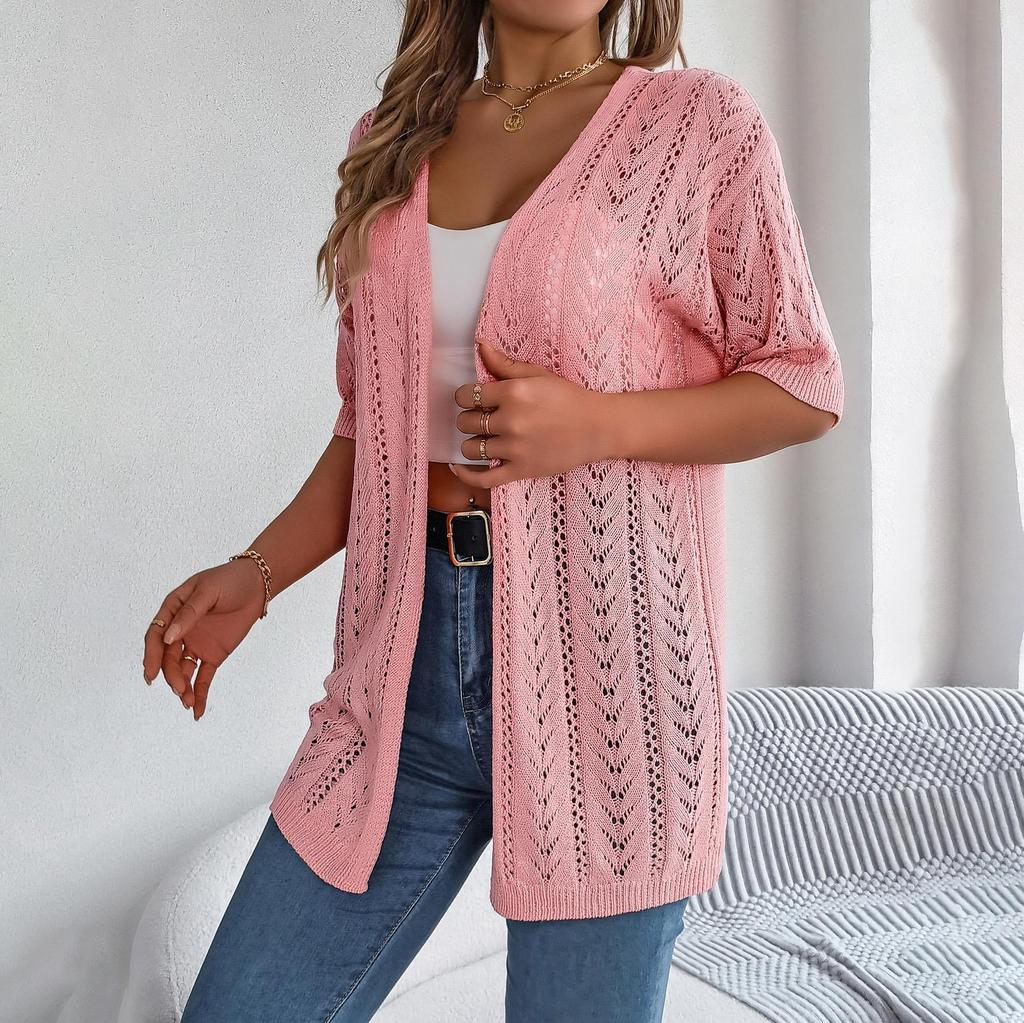 Pulover de damă, primăvară, vară, carouri, cardigan elegant cu decolteu în V Topuri tricotate largi