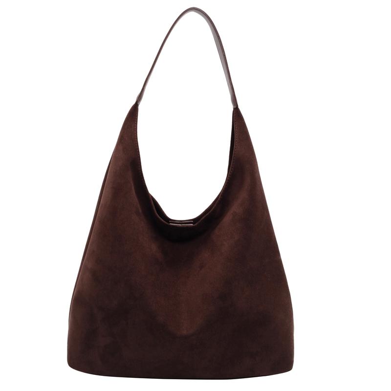 Women's Suede Shoulder Bags Large Capacity Bag Simple and Casual Basic Style Sewing Line Hasp