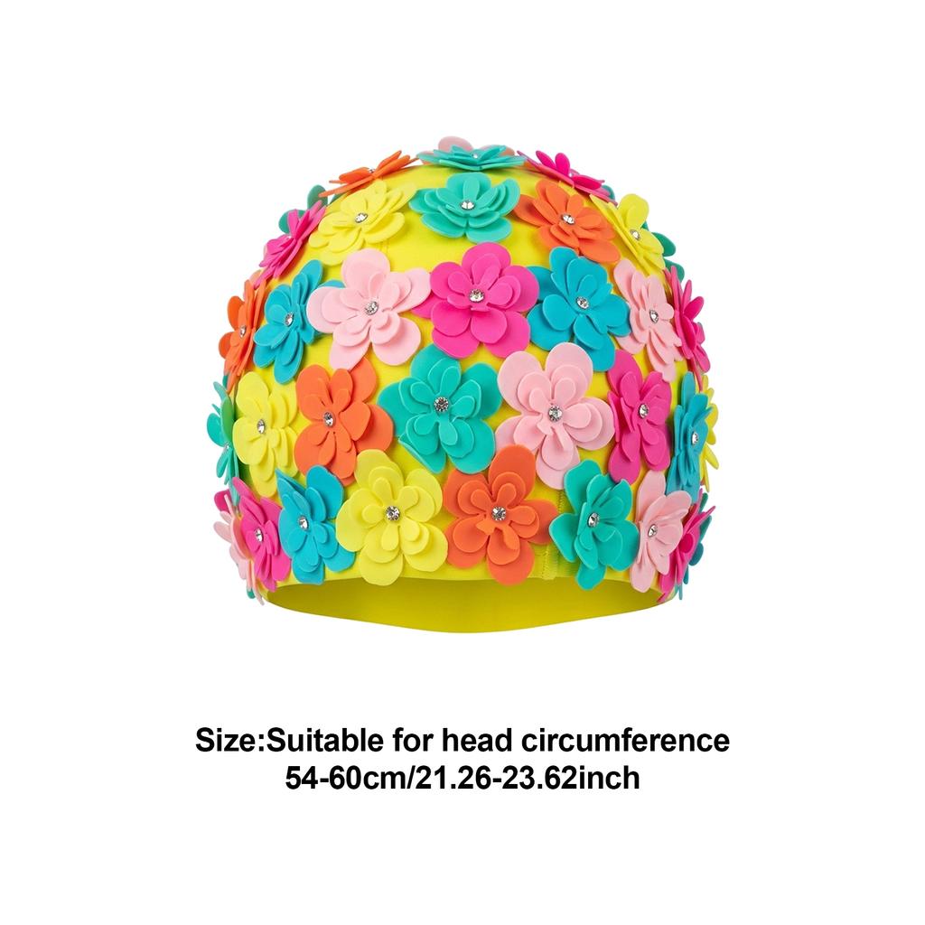 Women Diamond-Pattern Swim Cap Hand-made 3D Sewing for Hot Spring Swimming