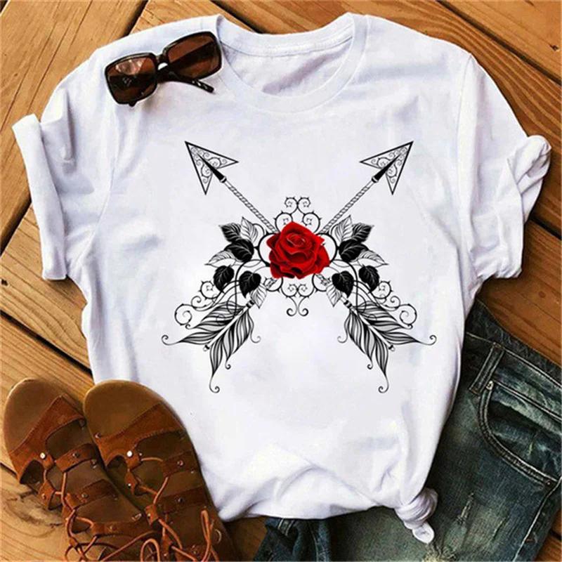 Women's T-shirt Fashion Creative Flower Printed T-shirt Casual T-shirt Short Sleeve Women's T-shirt
