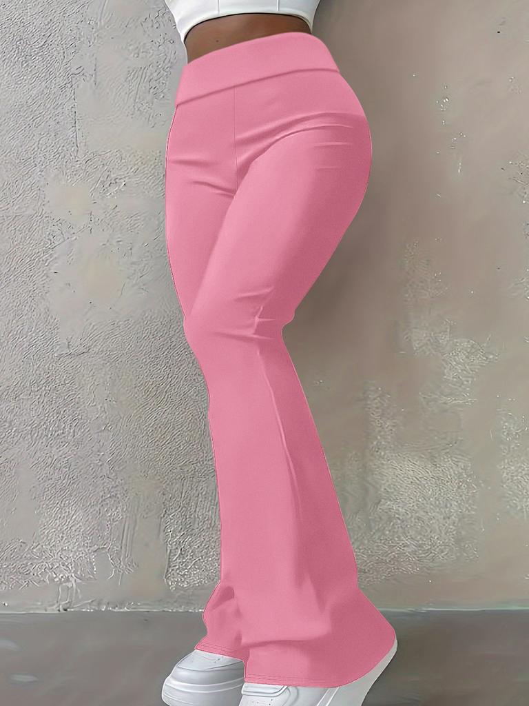 Women's Mid Rise Flare Pants Slim Fit Solid Color Polyester Spandex Casual Sports Long Trousers