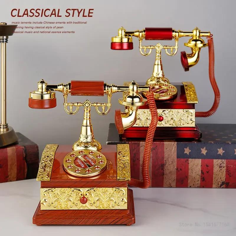 Retro Telephone Music Box Vintage Mechanical Phonograph Jewelry Storage Case Creative Birthday Gift Antique Home Table Decor
