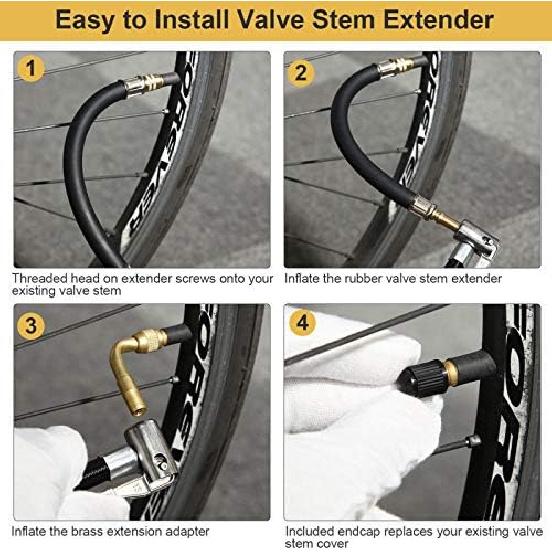 Mudder 2 Pieces 8.25 Inch Flexible Tire Valve Extension Adaptor And 2 Pieces 90 Degree Tyre Valve Extension Adaptor For Universal RV Cars Truck