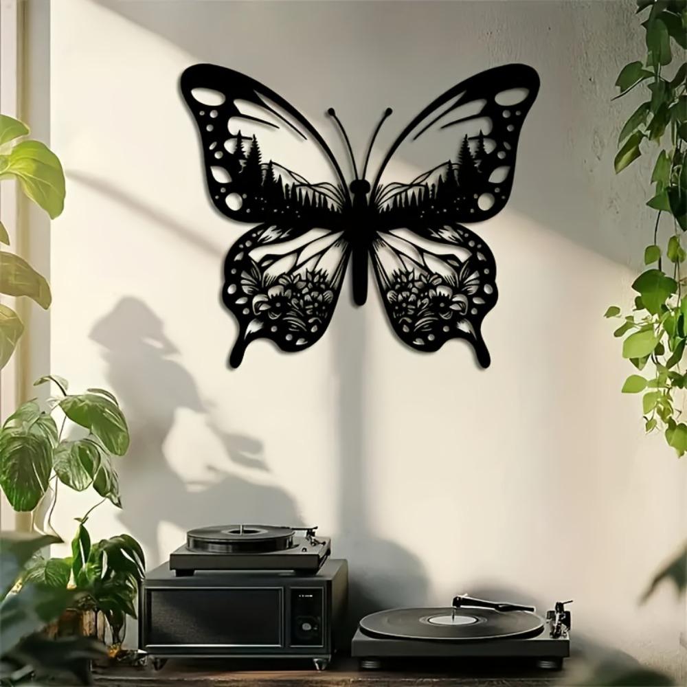 Metal Butterfly Wall Art Black, Large Garden Decor Outdoor, Indoor Hanging Sculpture for Living Room Balcony Terrace, Wedding Housewarming Gift