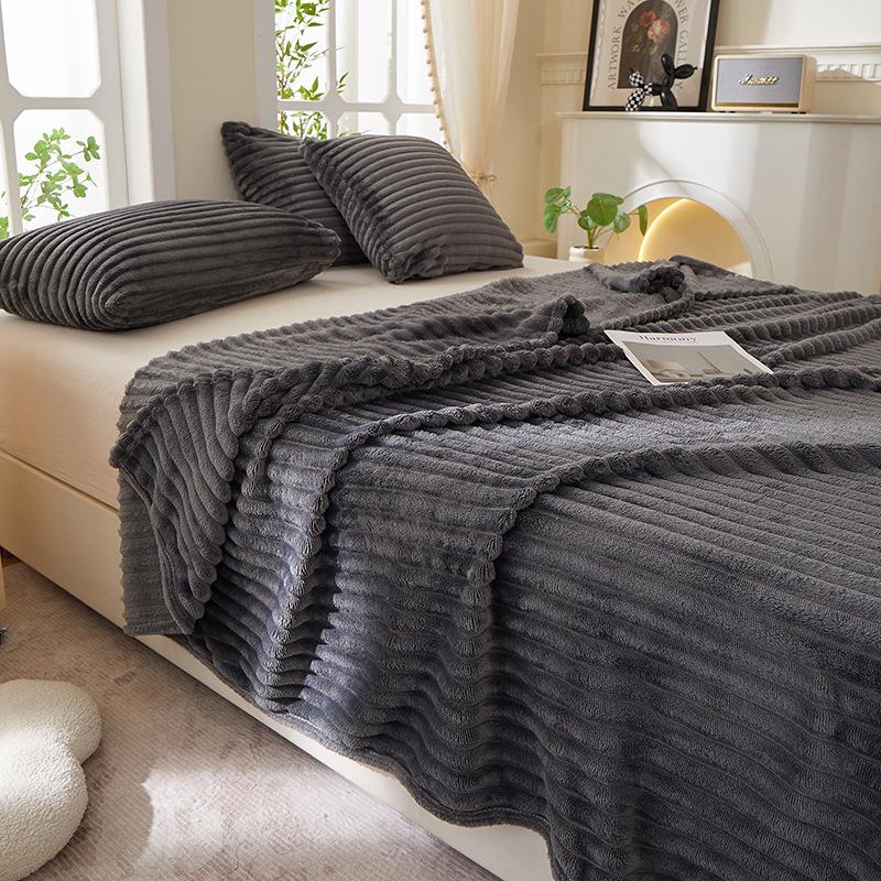 

Rabbit Fur Striped Velvet Blanket - Multifunctional for Baby, Sofa, or Office Nap 100x150 cm