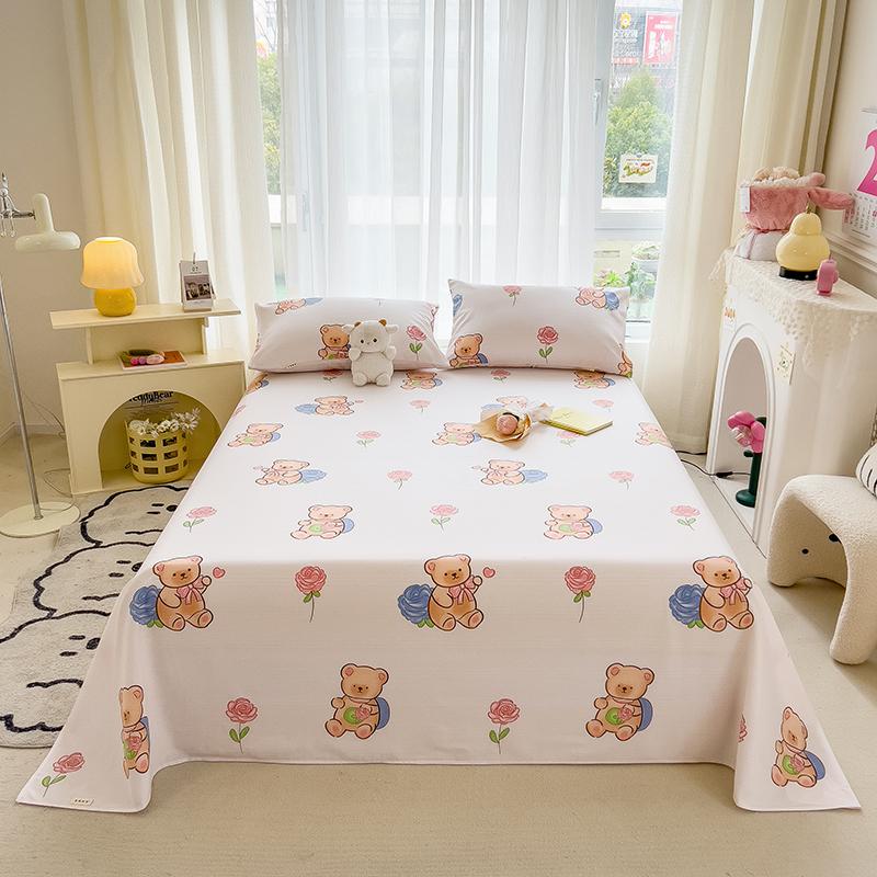 Cute Bear Pattern Bed Sheet Set Cartoon Style 100% Cotton Soft Bed Linen for Kids Boys Girls Bedroom Decoration Bedding Set