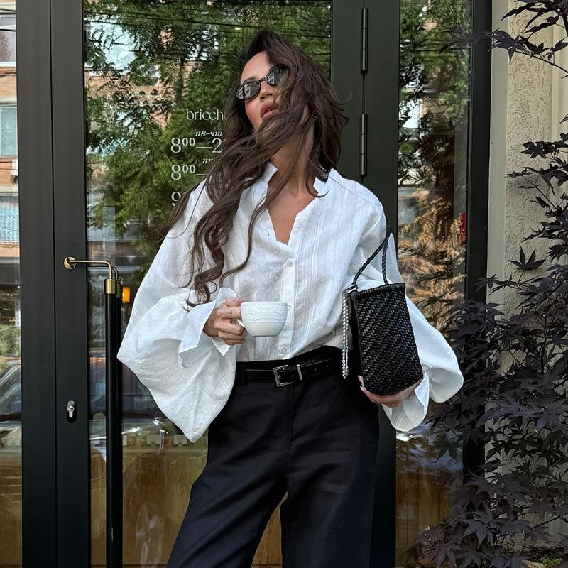 2025 Summer Women's Fresh Loose-Fit Stand Collar Lantern Sleeve Top