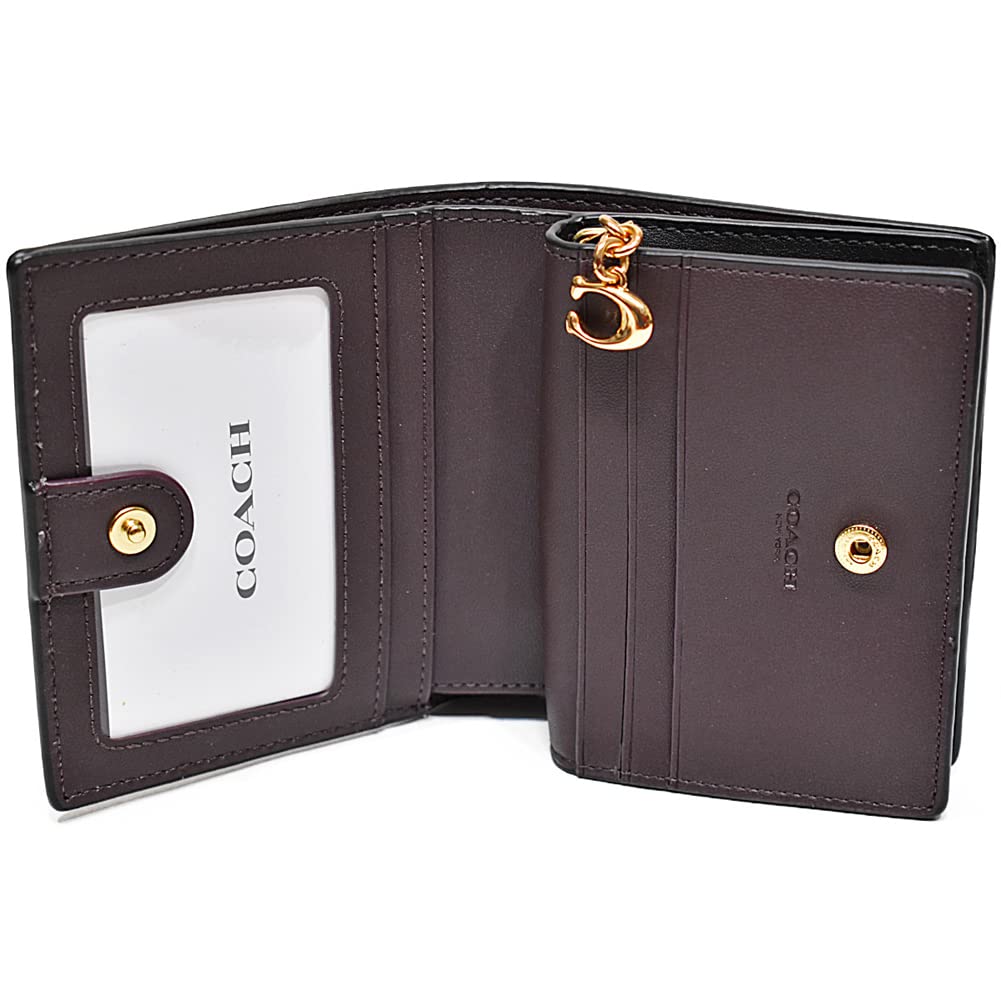 Coach Crocodile Print Leather Snap C6092 Bifold Mini Outlet Women's Wallet, Black, IMBLK, Wallet,