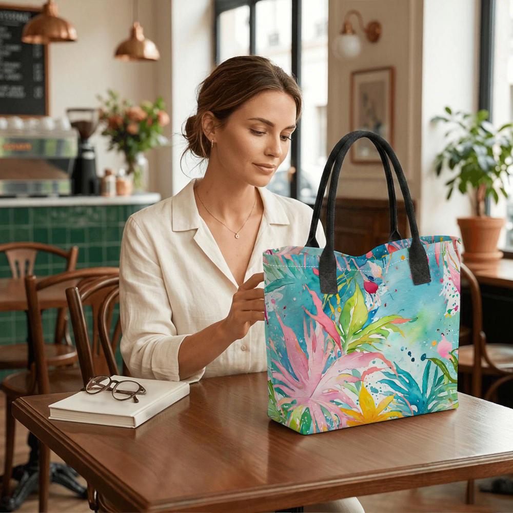 Watercolor Tropical Print Casual Large Capacity Tote Bag