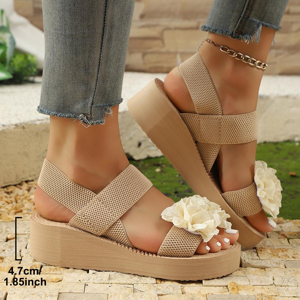 Fashion Plus Size Fashion Flowers Wedge Sandals for Women Elastic Ankle Strap Platform Sandals Woman Summer 2025 Thick Sole Beach Shoes