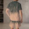 Men s Plus Size Printed Round Neck Short Sleeve Top And Shorts Two Piece Set