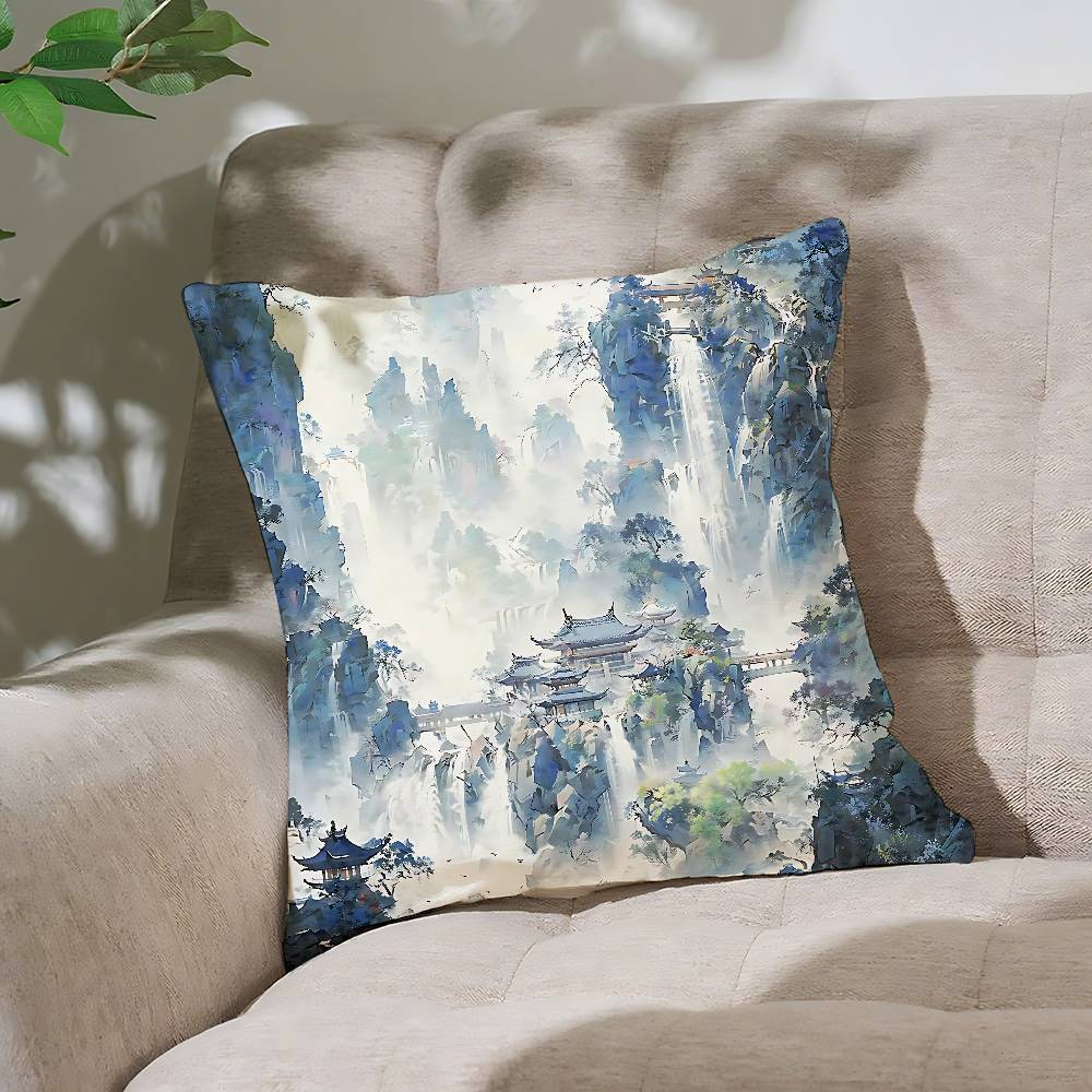 Chinese Landscape Pillow Case Throw Pillow Cover Nordic Vintage Style Cushion Covers Home Living Room Sofa Couch Seat Decor