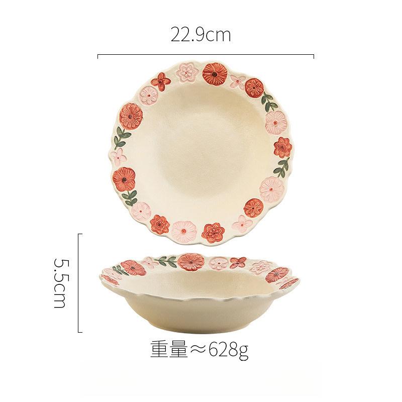 1. Spring Floral Ceramic Tableware, Cute Irregular Underglaze‑Color One‑Person Meal Bowl Plate Set Microwave‑Safe