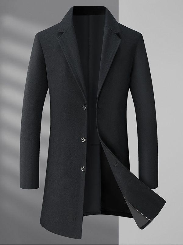 Męski płaszcz wełniany plus size - Jesienno-zimowy Długi, Casualowy, Ciepły