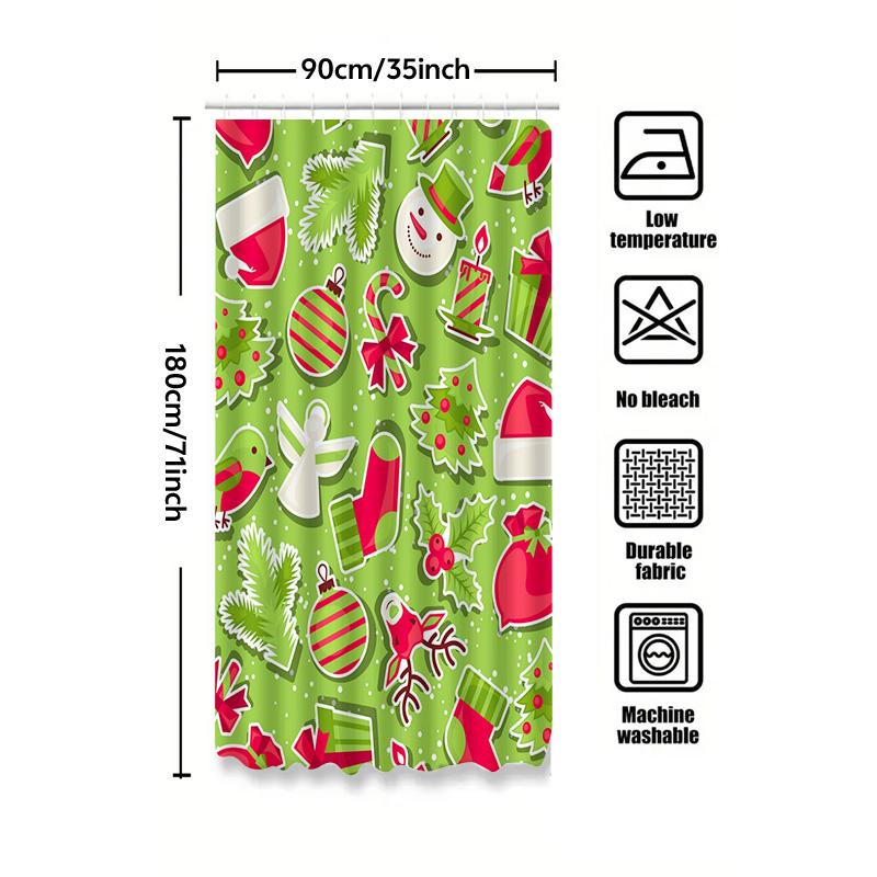 Tu Christmas Shower Curtain Festive Holiday Decor Merry Xmas Pattern Waterproof Bathroom Set Holiday Home Decor Red Green Reinde
