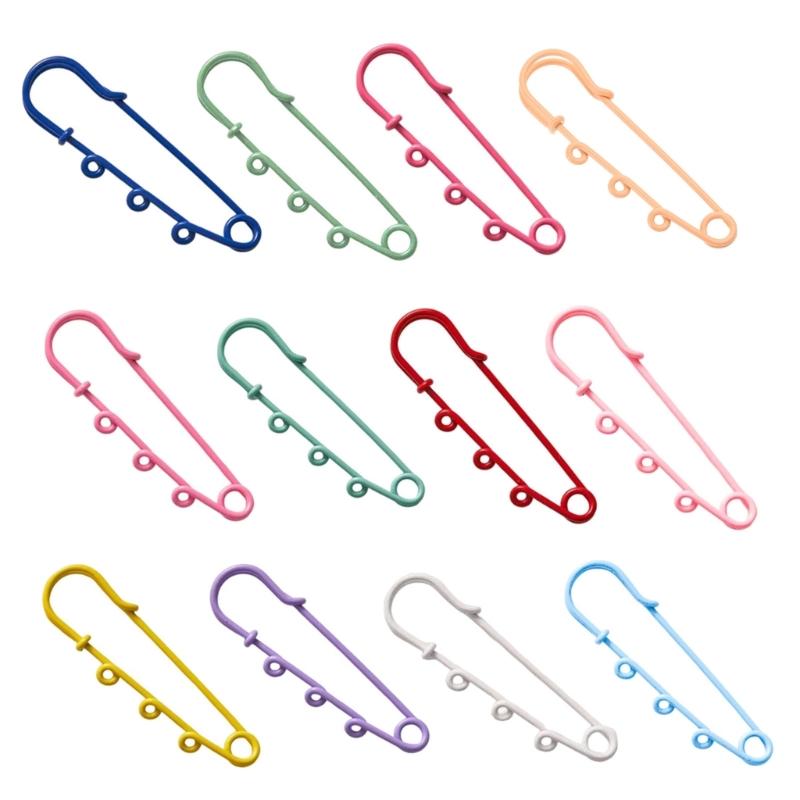 10Pcs Heavy Duty Safety Pins 2 Inch with 3 Holes Metal Kilt Pins Fasteners for DIY Brooch Making Blanket Knitted Fabric
