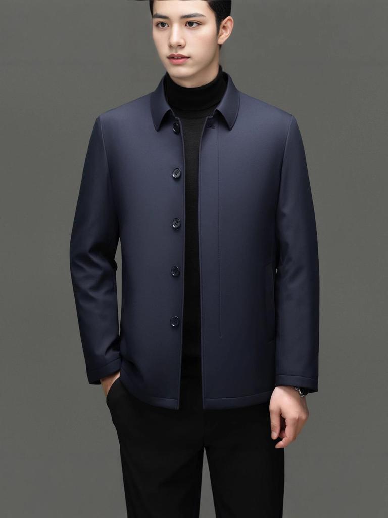 Men's Wool-Lined Cotton Jacket: Winter Business Casual, Thickened Lapel for Middle-Aged Men