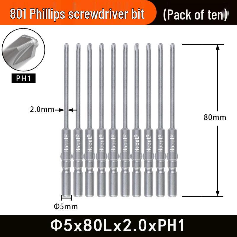 Nigao 801 Phillips Electric Screwdriver Bit, S2 Steel, Magnetic, 5mm Shank, 60mm/80mm Length