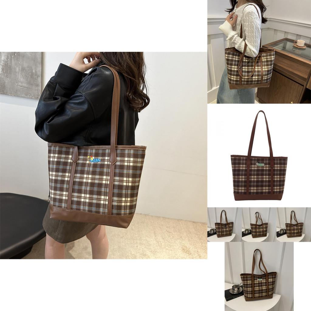 Stylish Large Capacity Tote Bag For Women With Trendy Plaid Design And Versatile Carry Options