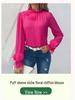 Versatile Women's Floral Chiffon Puff Sleeve Top - Long Sleeve French Style, Rose Solid Color, Age-Reducing Design
