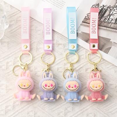Cartoon Flocking Keychain Cute Yoga Sheep Pendant Couple Bag Gift Keychain