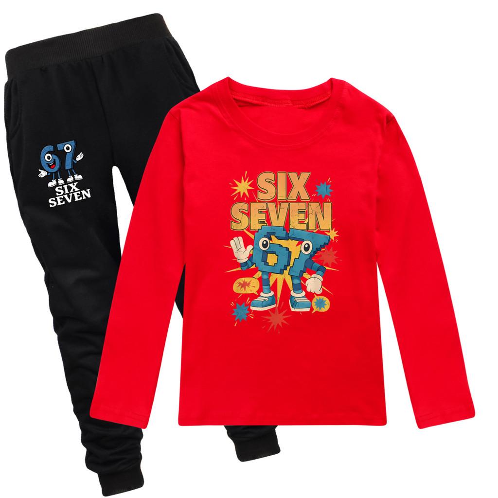 5262 Kinder Jungen Mädchen Steal a Brainrot 67 Aufdruck T-Shirt Hose Kleidung Set