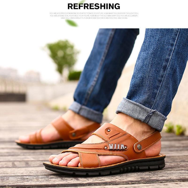Fashion Men's Sandals Fashion Casual Leather Sandals Outdoor Non Slip Trekking Sandalias Summer New Beach Shoes for Man Designer Slipper